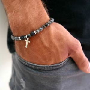 Men’s Cross Beaded Bracelet – Christian Religious Jewelry for Men | Faith-Inspired Design