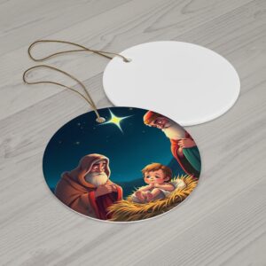 Baby Jesus Manger Ornament – Christmas Ceramic Decoration with Wise Men & Star