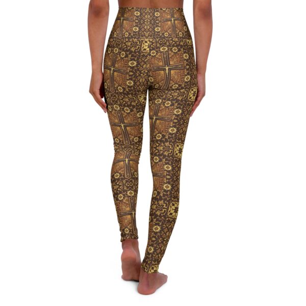 Jesus Cross Gold Pattern High-Waisted Yoga Leggings – Stylish Christian Athleisure - Image 2