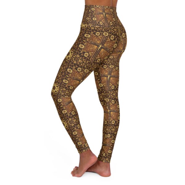 Jesus Cross Gold Pattern High-Waisted Yoga Leggings – Stylish Christian Athleisure - Image 3