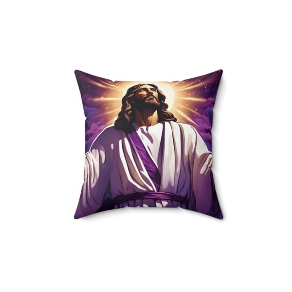 Spun Polyester Square Pillow – Double-Sided Jesus FaithScript Studio Design (14" x 14") - Image 2