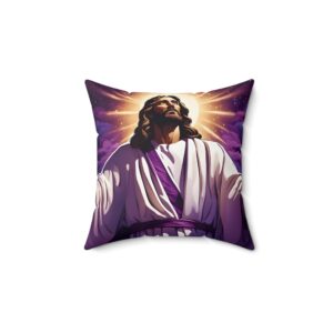 Spun Polyester Square Pillow – Double-Sided Jesus FaithScript Studio Design (14″ x 14″)