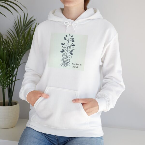 Rooted in Christ Unisex Hoodie – Cozy Cotton-Polyester Blend Faith Apparel with Cross Design & Scripture - Image 6